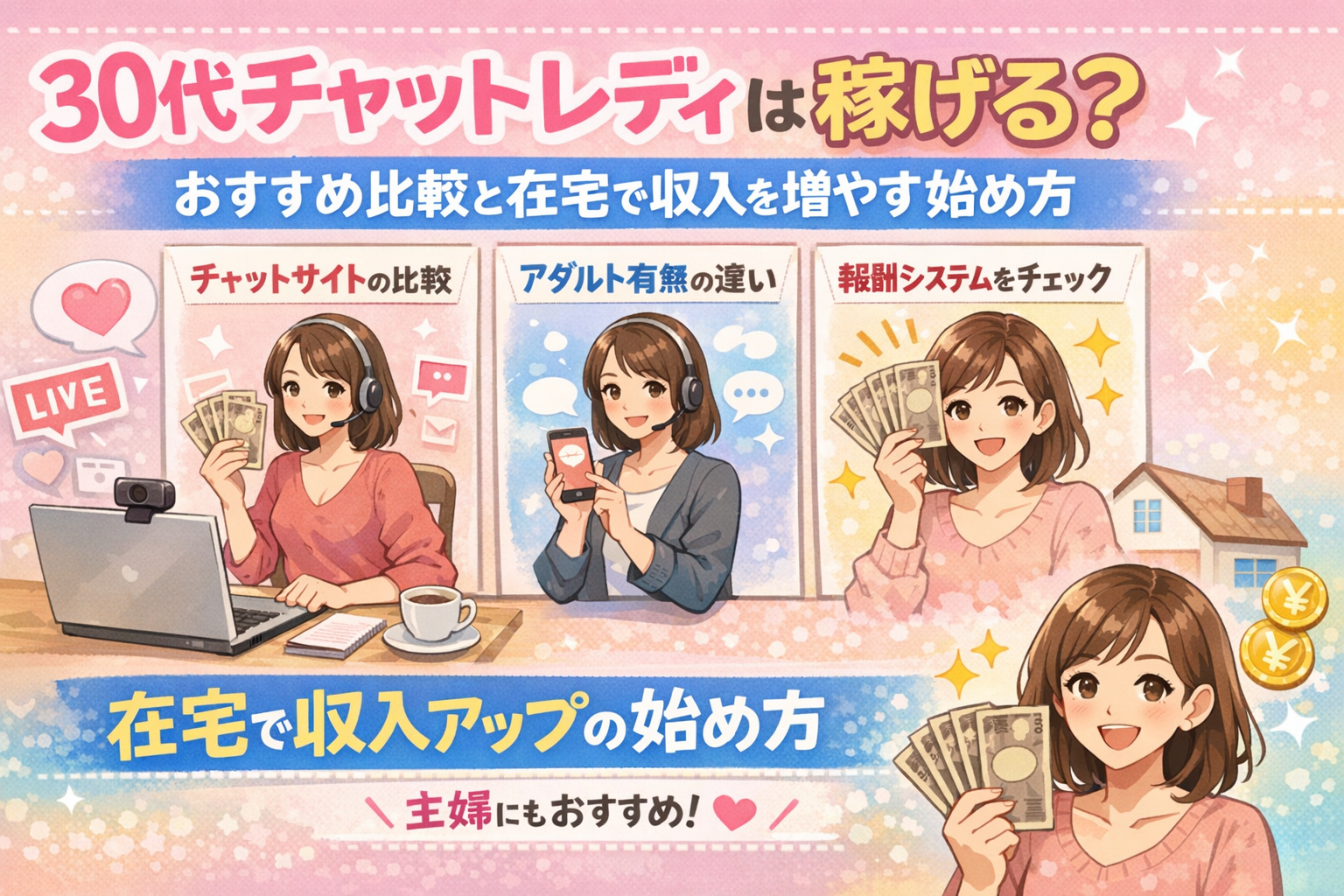 30代チャットレディは稼げる?おすすめ比較と在宅で収入を増やす始め方